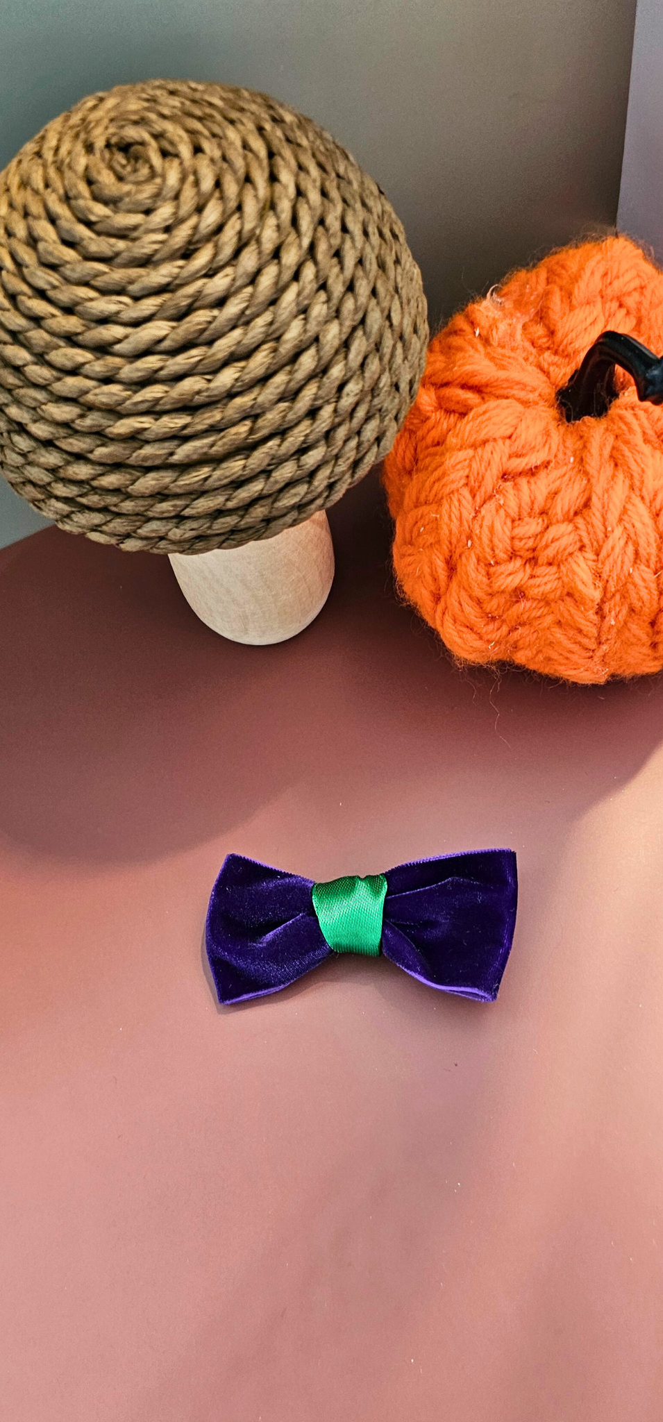 Velvet Halloween Hair Bow – Purple Velvet Clip with Green Accent | Girls Costume Accessory