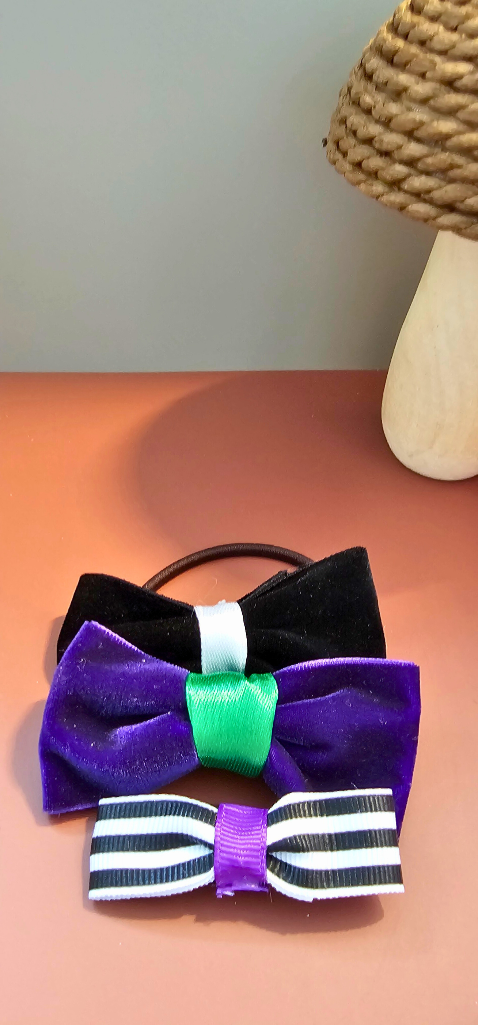 Black Velvet Bow Tie β Halloween Costume Accessory | Handmade Formal Bow with White Centre Band