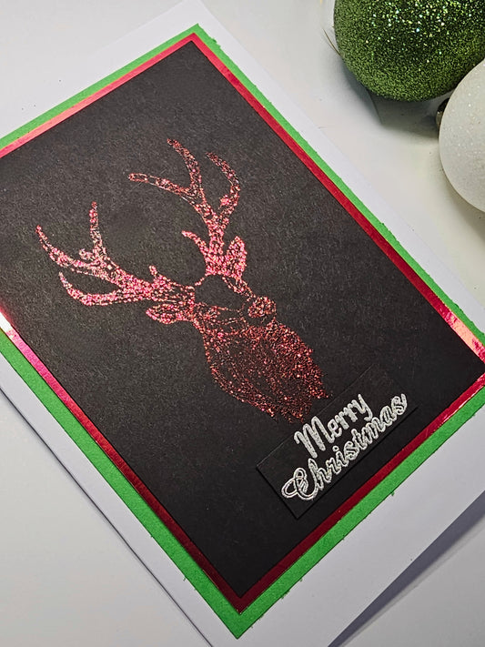 Stag Head Christmas Card UK | Elegant Holiday Card | Hand Stamped Deer Design