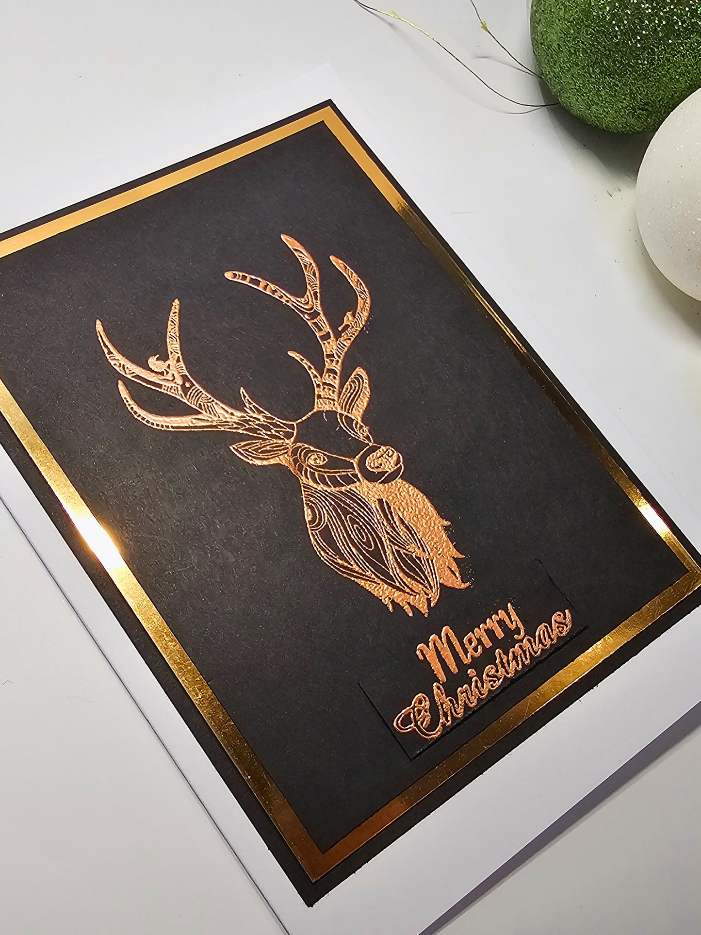 Stag Head Christmas Card UK | Elegant Holiday Card | Hand Stamped Deer Design