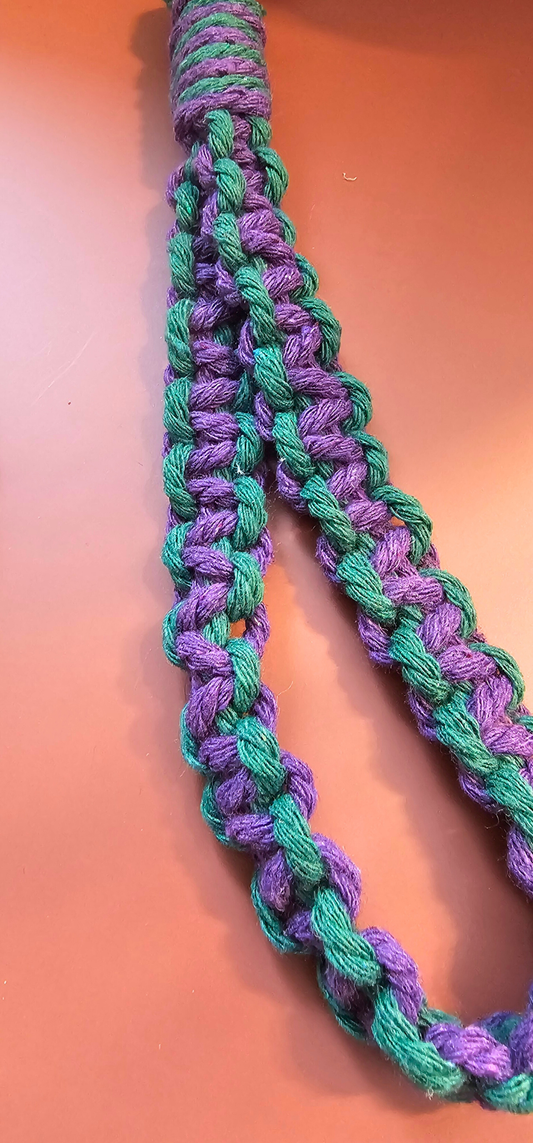 Braided Wristlet Keychain – Purple & Green Macrame Key Fob | Handmade Halloween Accessory