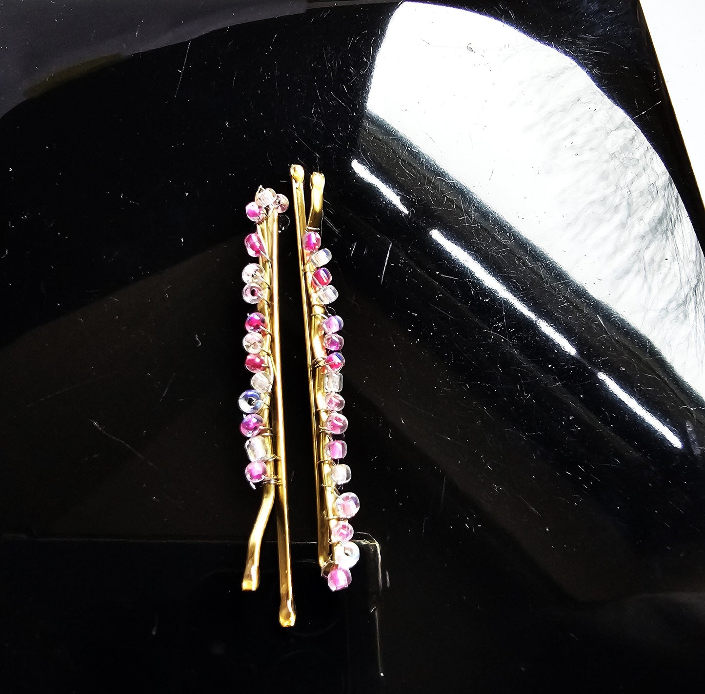 Elegant wire-wrapped beaded hair grips