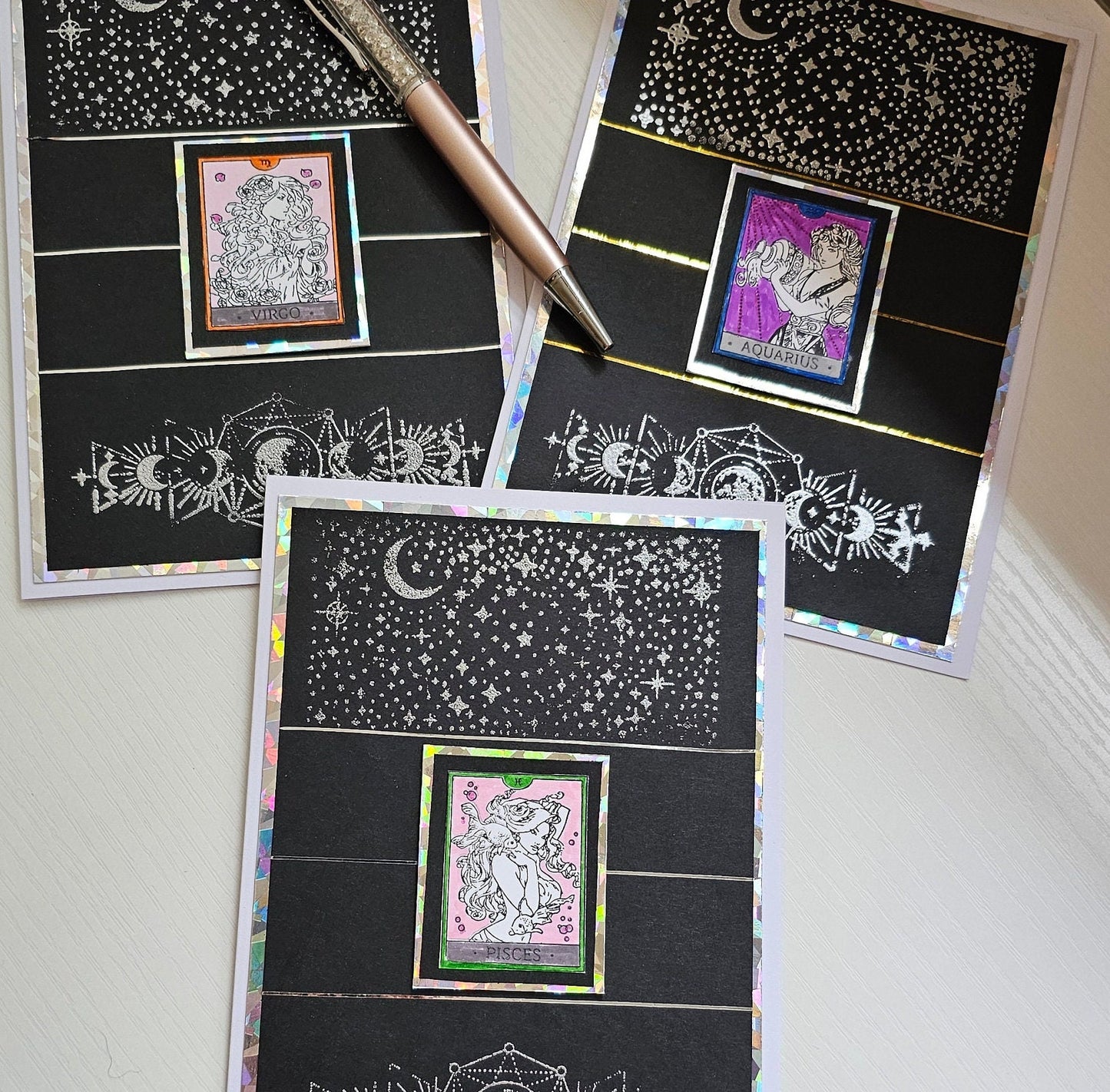 Intriguing black zodiac/star sign tarot card card