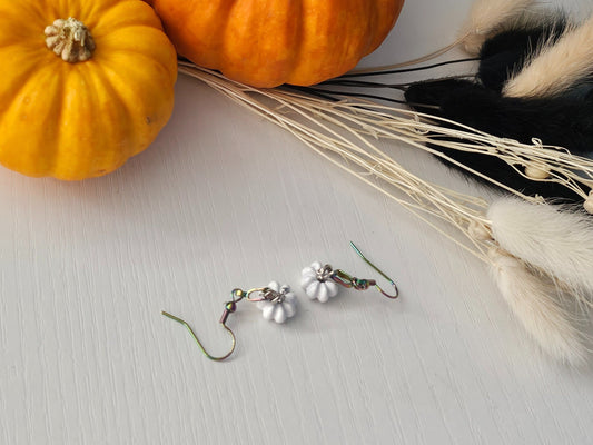 Cute Pumpkin Earrings UK | Halloween Fish Hook Earrings | Holographic Autumn Jewellery