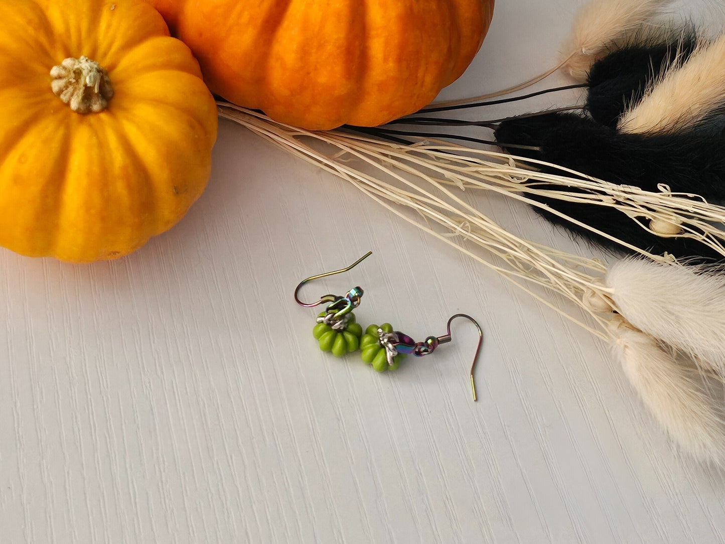 Cute Pumpkin Earrings UK | Halloween Fish Hook Earrings | Holographic Autumn Jewellery