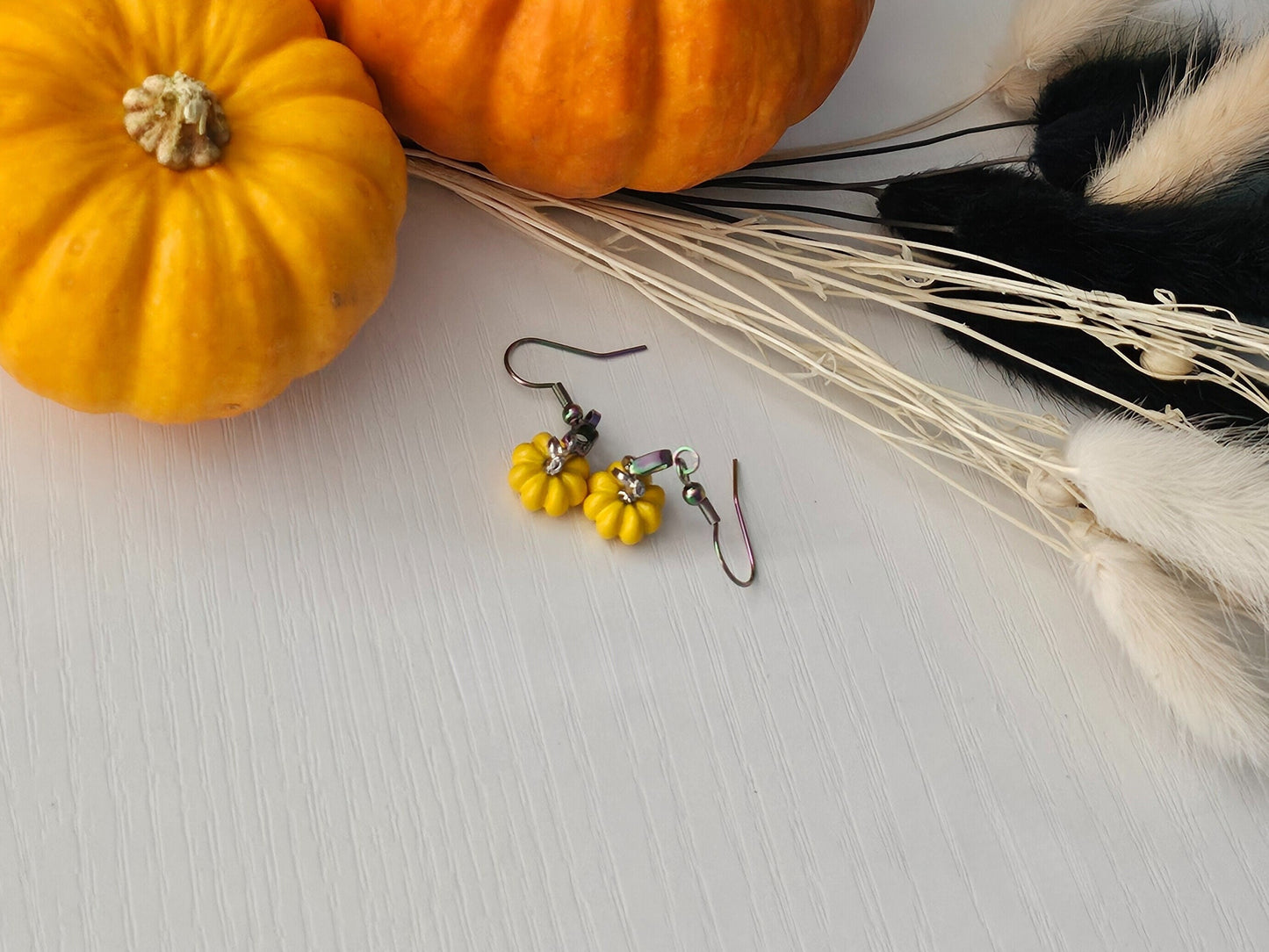 Cute Pumpkin Earrings UK | Halloween Fish Hook Earrings | Holographic Autumn Jewellery