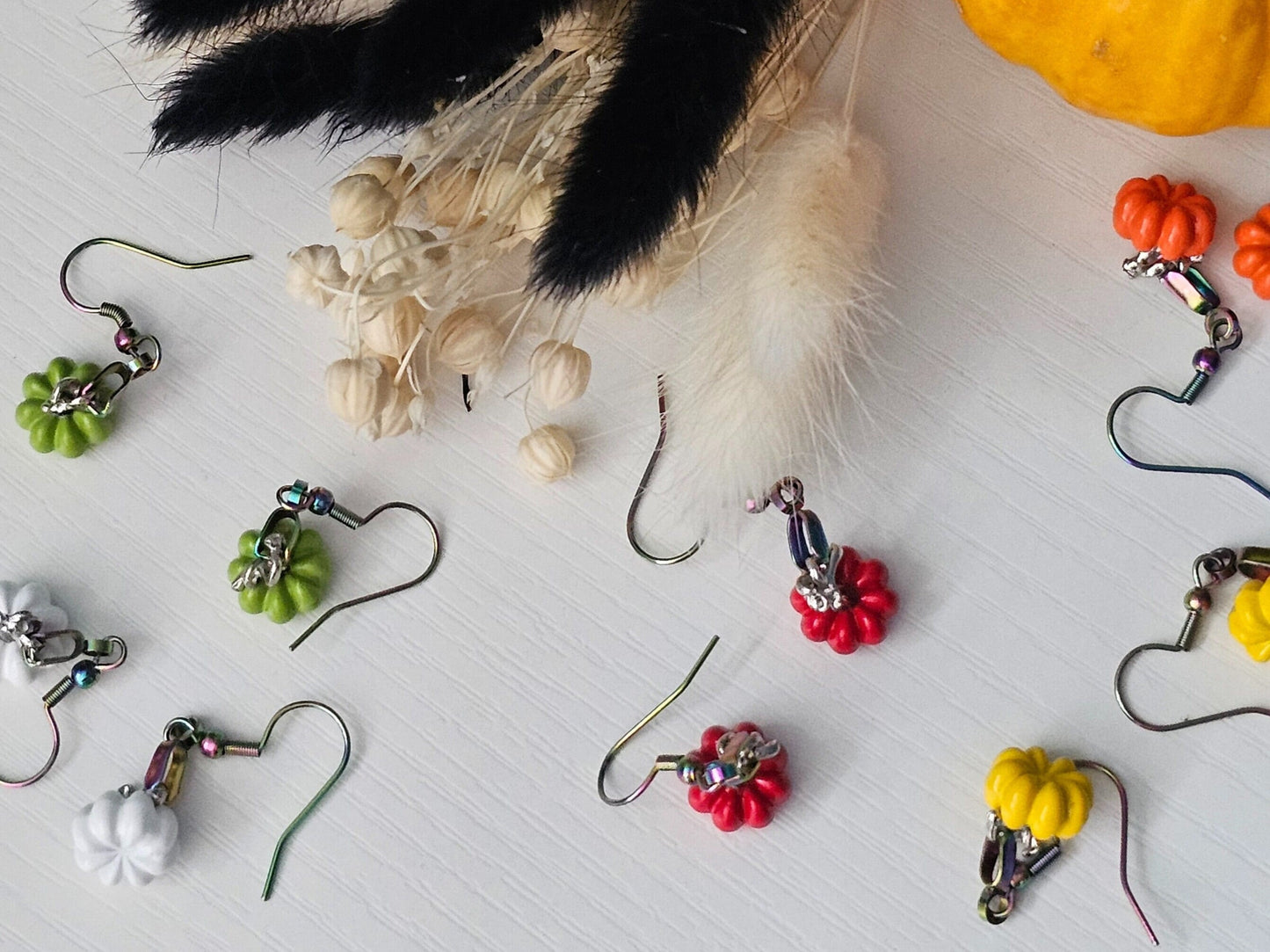 Cute Pumpkin Earrings UK | Halloween Fish Hook Earrings | Holographic Autumn Jewellery