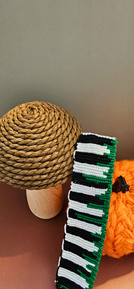 Beetlejuice-Inspired Bookmark – Handmade Woven Stripe Bookmark | Black & White Tassel Bookmark for Halloween & Horror Fans