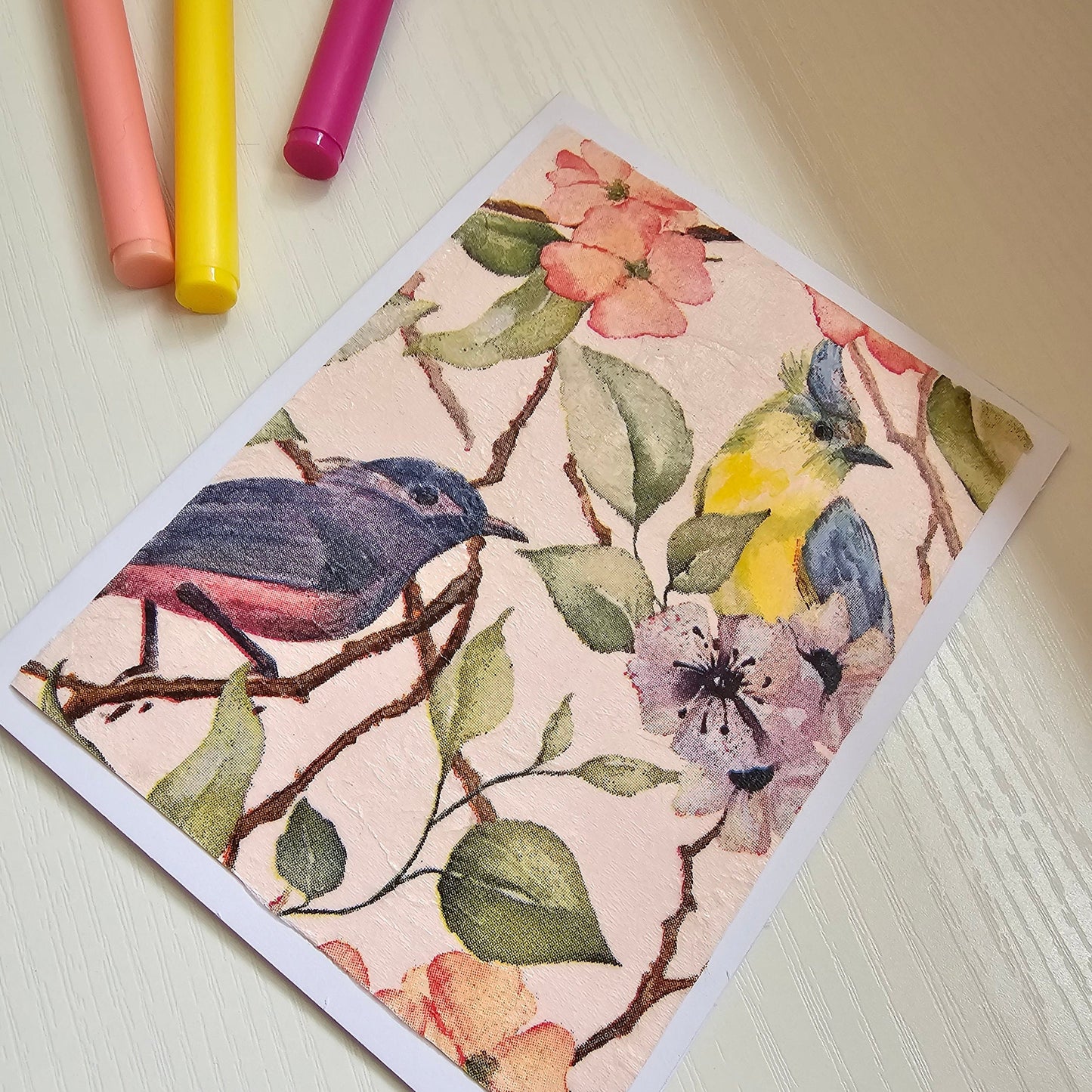 Birds and flowers note card and envelope