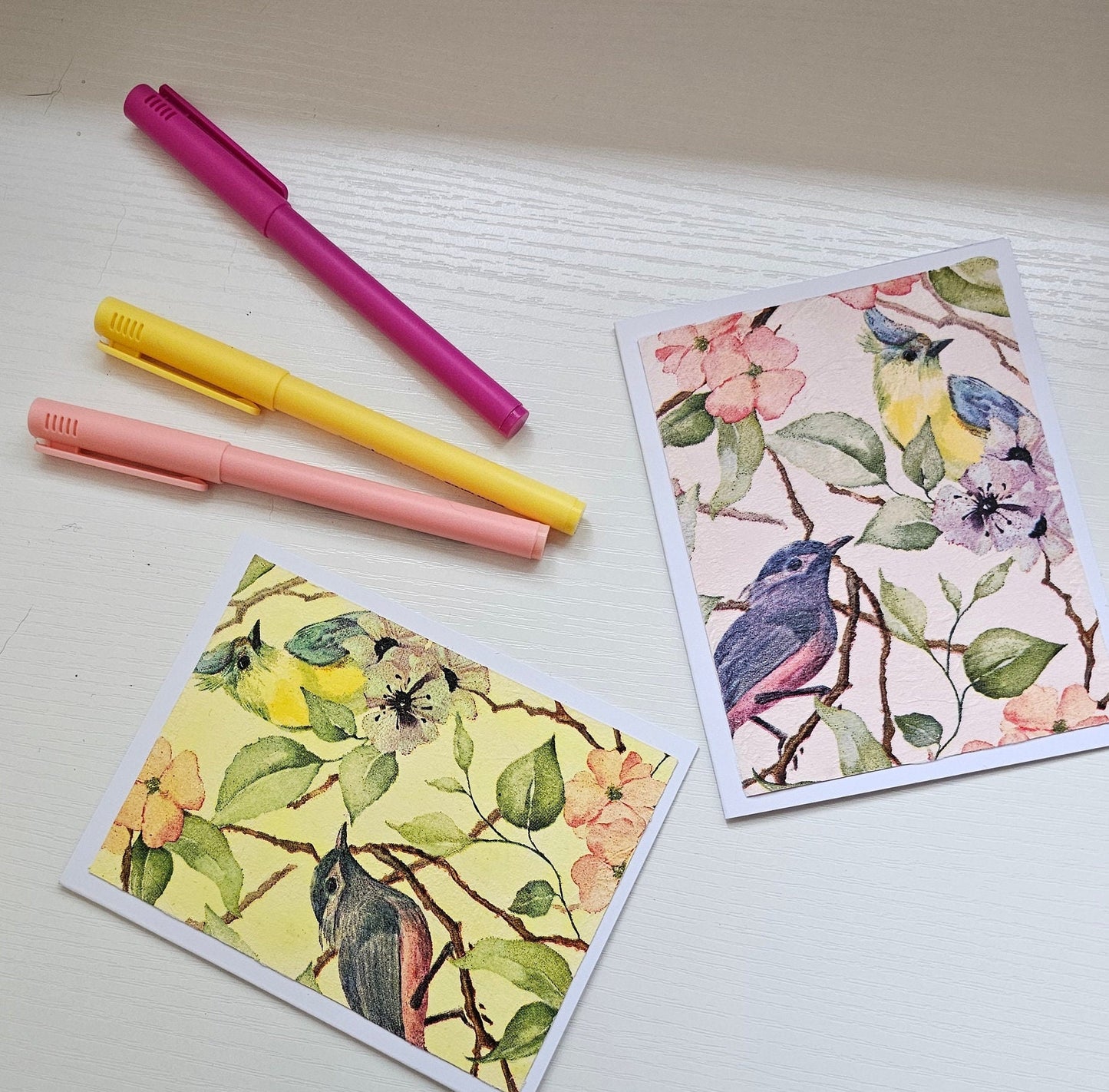 Birds and flowers note card and envelope