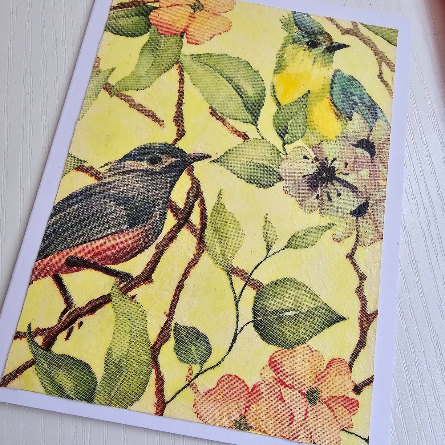 Birds and flowers note card and envelope