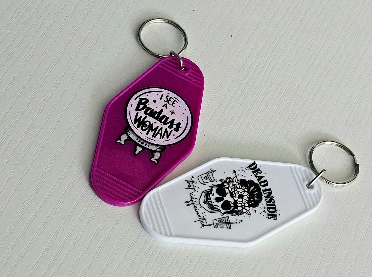 Double sided motel keyring